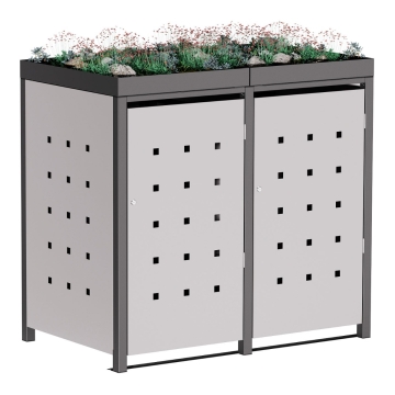 Vuilnisbak doos Martha voor 2 - 240L in Lichtgrijs metallic met donkergrijs frame