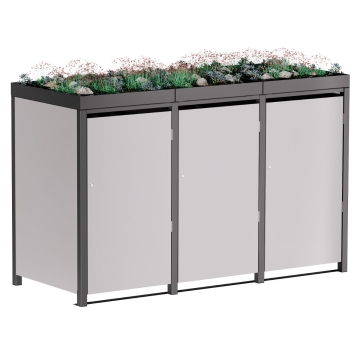 Vuilnisbak doos Tilda voor 3 - 240L in Lichtgrijs metallic met donkergrijs frame