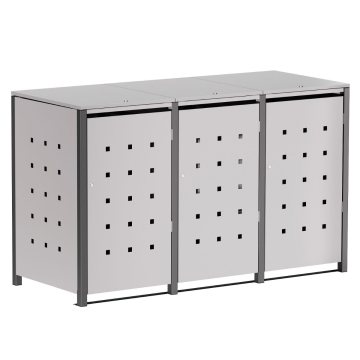  Vuilnisbak doos Horst voor 3 -  120L in  Lichtgrijs metallic met donkergrijs frame 