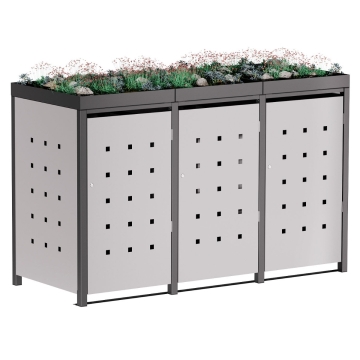 Vuilnisbak doos Anna voor 3 -  120L in  Lichtgrijs metallic met donkergrijs frame