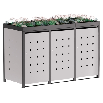 Vuilnisbak doos Martha voor 3 - 240L in Lichtgrijs metallic met donkergrijs frame