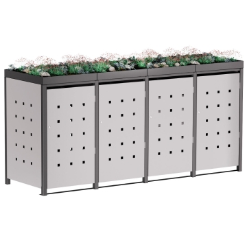 Vuilnisbak doos Martha voor  4 - 240L in Lichtgrijs metallic met donkergrijs frame