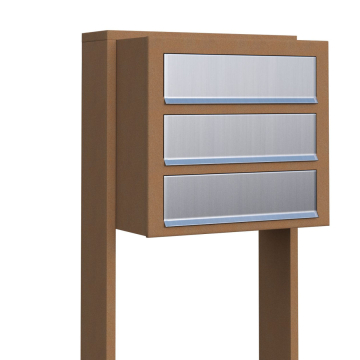 Brievenbus unit Cube for Three in Okerbruin met RVS inwerpklep