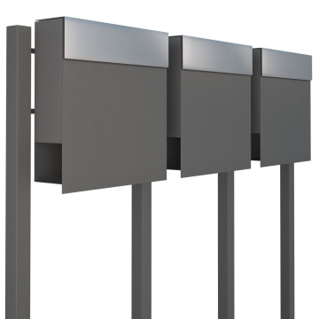Brievenbus unit Manhattan for Three in Grijs Metallic met RVS inwerpklep