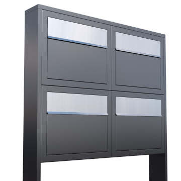 Brievenbus unit Elegance for Four in Antraciet met RVS inwerpklep