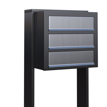 Brievenbus unit Cube for Three in Antraciet met RVS inwerpklep