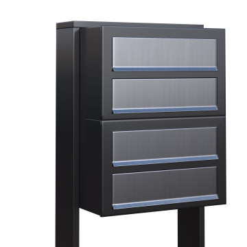 Brievenbus unit Cube for Four in Antraciet met RVS inwerpklep