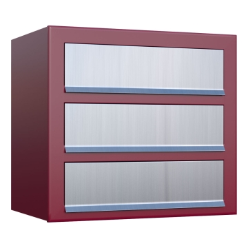 Postkastsysteem Cube voor drie Rood met RVS inwerpklep