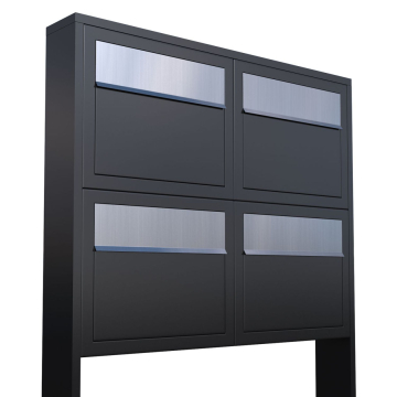 Brievenbus unit Elegance for Four in Zwart met RVS inwerpklep