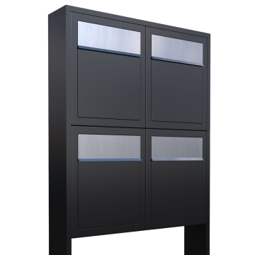 Brievenbus unit Base for Four in Zwart met RVS inwerpklep