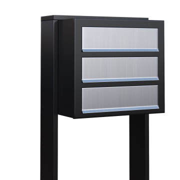 Brievenbus unit Cube for Three in Zwart met RVS inwerpklep