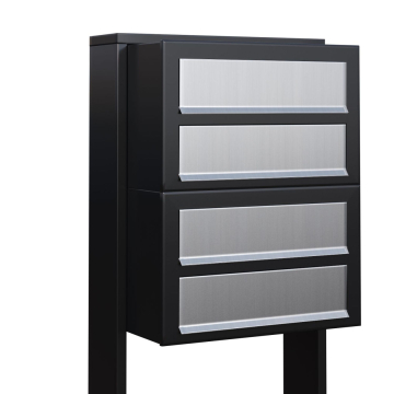 Brievenbus unit Cube for Four in Zwart met RVS inwerpklep