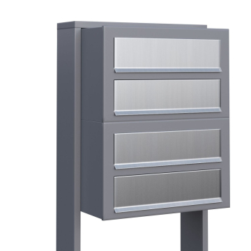 Brievenbus unit Cube for Four in Grijs Metallic met RVS inwerpklep