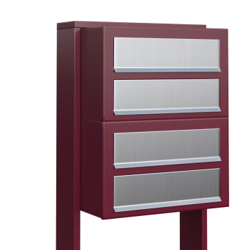 Brievenbus unit Cube for Four in Rood met RVS inwerpklep