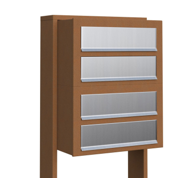 Brievenbus unit Cube for Four in Okerbruin met RVS inwerpklep