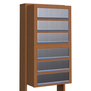 Brievenbus unit Cube for Six in Okerbruin met RVS inwerpklep
