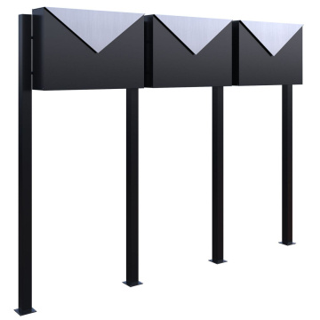Brievenbus unit Letter for Three in Zwart met RVS inwerpklep