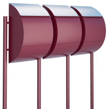 Postkastsysteem Jumbo voor drie Rood met RVS inwerpklep