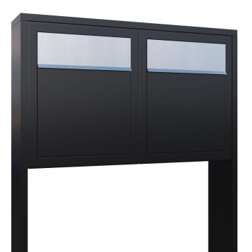 Brievenbus unit Base for Two in Zwart met RVS inwerpklep