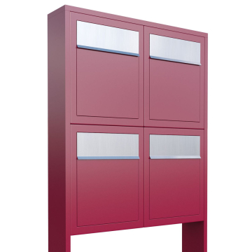 Brievenbus unit Base for Four in Rood met RVS inwerpklep