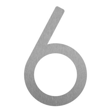 Modern huisnummer '' 6 '' - 245 mm in RVS