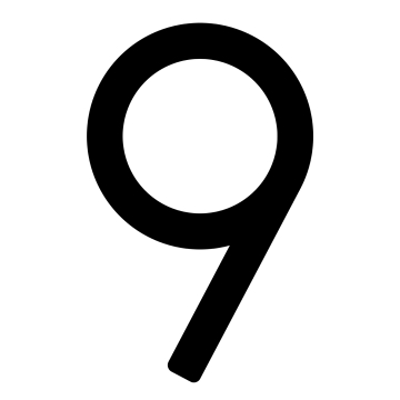 Modern huisnummer '' 9 '' - 245 mm in zwart