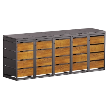 Vuilnisbak doos Kim voor 5 - 120L in Zwart met houten decor front