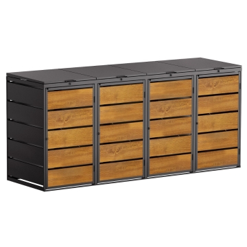 Vuilnisbak doos Edda voor 4 - 240L in Zwart met houten decor front