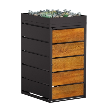 Vuilnisbak doos Edgar voor 1 - 240L in Zwart met houten decor front