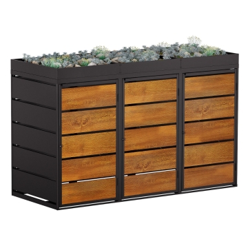 Vuilnisbak doos Edgar voor 3 - 240L in Zwart met houten decor front