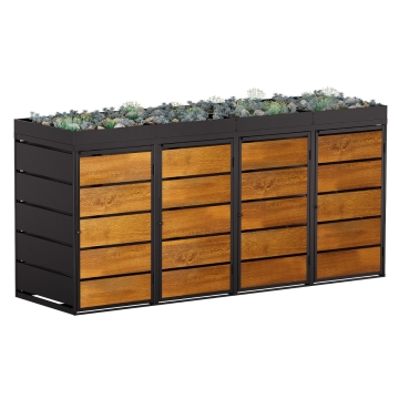 Vuilnisbak doos Edgar voor 4 - 240L in Zwart met houten decor front
