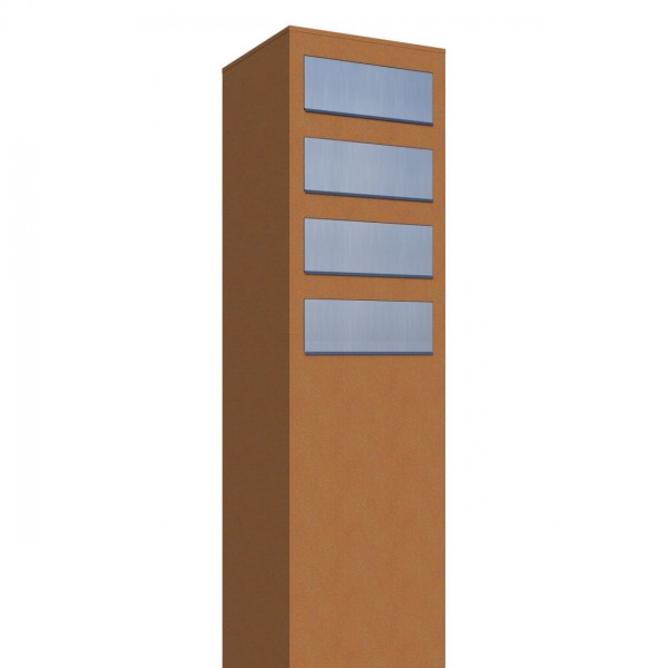 Postkastsysteem Monolith voor vier Okerbruin met RVS inwerpklep