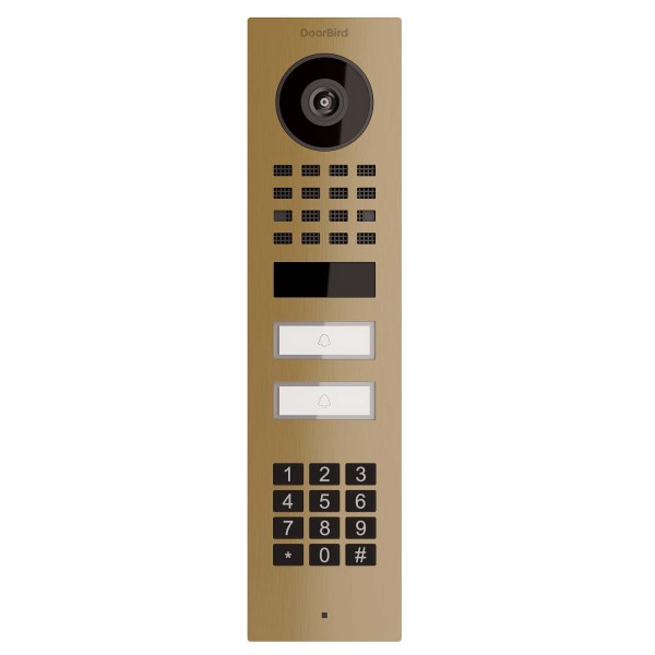 Opbouwdeurintercom Smart-ON for Two Doorbird D1102KV met Keypad module met Messing uitstralig